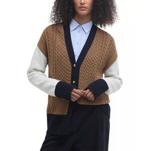 250$ Barbour Marcy Knit Cardigan Sweater Long Contrast Sleeve Size 10 Multicolor